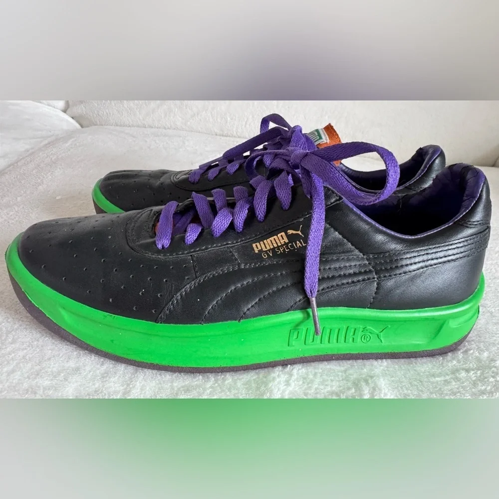 Puma GV Special Men's Black Leather Sneakers with Green Sole Size 8.5